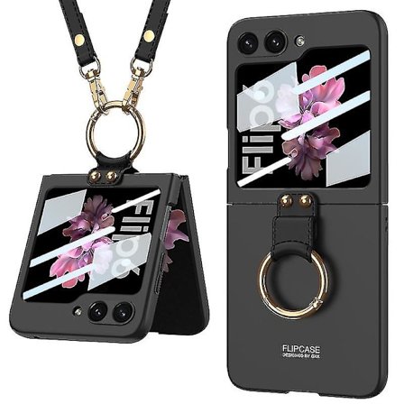 Samsung Galaxy Z Flip 6:lle crossbody-lanyard-kotelo, sisäänrakennettu takanäytönsuoja, ohut ja ultraohut PC-iskunkestävä suojus renkaalla