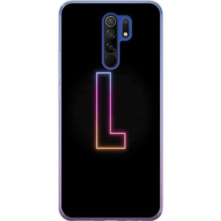 Yhteensopiva Puhelinkuori Xiaomi Xiaomi Redmi 9 Minimaalinen neonkirjain L pehmeästi vaihtuvassa värivalossa mustaa taustaa vasten, puhdas graafinen