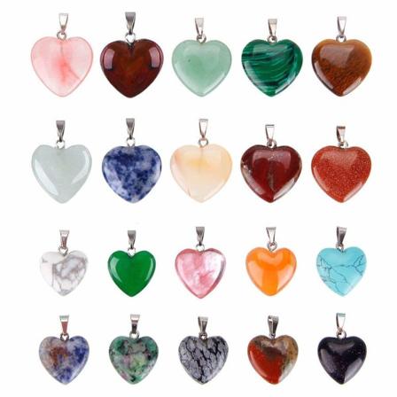 20 stk hjerteformede steinanheng - Charms krystallchakraperler for DIY halskjede smykkefremstilling - 2 størrelser assortert farge