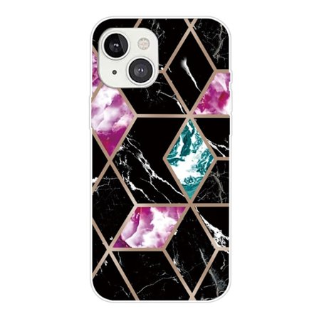 Marmormotiv iPhone 14 Plus skal - Kakel Av Svart / Cyan / Ros