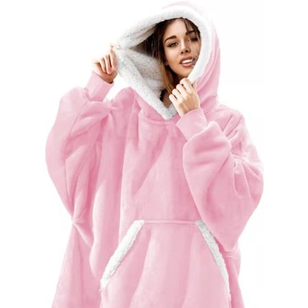Oversized Hoodie Filt Bärbar Lamm Sammet Lazy Filt Pink