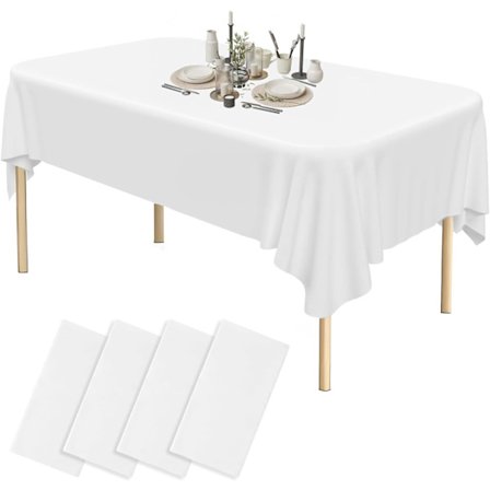 Engangs hvit duk 4 stk - Vanntett - Rektangulær for bryllup, fest, barnebursdag, jul (137 x 274cm)
