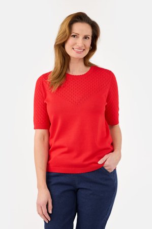 SIGNATURE - Kortærmet Strik - Rød - Hulmønster