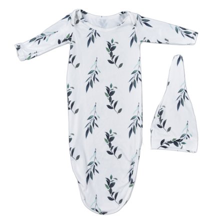 Babyklänning med knytband Olivlövmönster Andningsbar Bekväm Mjuk Spädbarns Sovsäck med Hatt