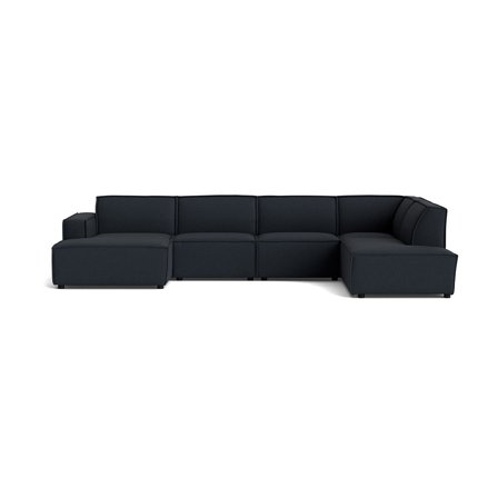 Stor Lyon U-sofa, venstrevendt - Loop Mørkeblå - 368x218x80cm - Familiesofa med Chaiselong & Ekstra Siddepladser - Rummelig U-sofa