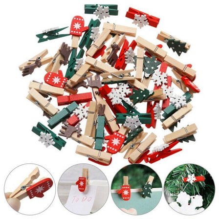 25st Christmas Woody Clips Pappersklämma Festdekor Korthållare Fotopinnar