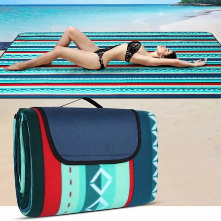 Vandtæt picnictæppe 200 x 200 cm - Udendørs picnictæppe - Isoleret fleece picnictæppe - Stort picnictæppe med bærehåndtag