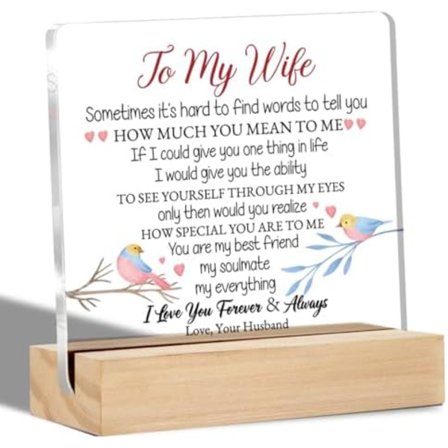 Vaimon lahjat vuosipäivälahja kyltti naisille Vaimon syntymäpäivälahjaideoita Vaimolleni Pöydän koristeelliset kyltit Plaketit 4 x 4 tuumaa akryyli 