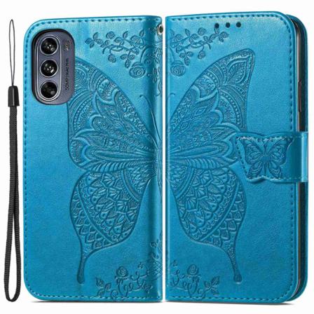 SKALO Motorola Moto G62 5G Mandala Butterfly Plånboksfodral - Bl Blå