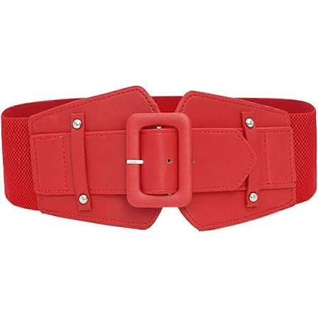 Elastisk damebelte for kjoler Jumpsuit Kåpe Vintage Bredt midjebelte (Rød)