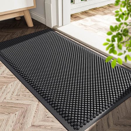 Dørmatte 76x43 cm, Indendørs/Udendørs Skridsikker Dørmatte, Vaskbar Dørmatte, Vejrbestandig Dørmatte til Entré, Fordør, Terrasse, Gang (Sort)