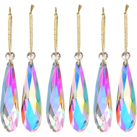 Kristallglas julgranskulor, 6 st tårformade prismhängen kristaller för julgran, mittpunkter, bröllop, festdekoration (Crystal AB)