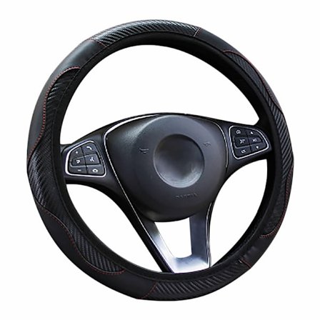 (Svart Färg) Bilratt Skydd Perfekt Passform Ratt Andningsbar Halkfri PU Läder Ratt Skydd för 37-38cm