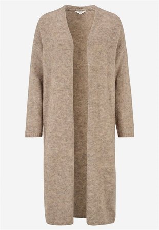 Cellbes of Sweden - Strikket, lang cardigan i beigemeleret til damer i størrelse 58/60