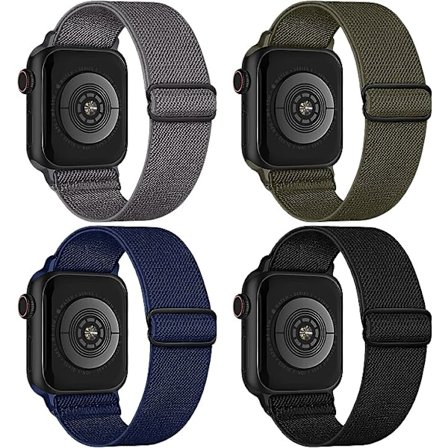 4-pack nylon solo loop-band kompatibel med Apple Watch 38 mm 40 mm 41 mm 42 mm 44 mm 45 mm 49 mm, justerbara flätade sportarmband i elastiskt material