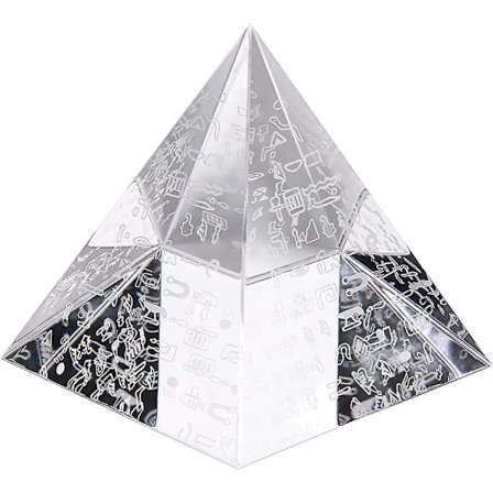 80mm Kristallpyramid Prisma Skrivbordsornament Glaspapperstyngd Egyptisk Pyramid Med Egyptisk Silverkaraktär För Dekoration / Present / Samling