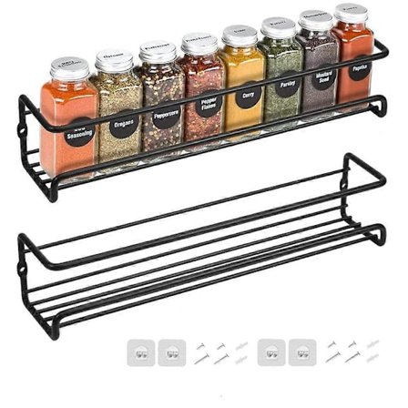 2025 Nyt Sæt med 2 Metal Krydderihylder, Vægmonteret Krydderi Rack Organizer Enkelt Lag Krydderi Organizer (FMY)