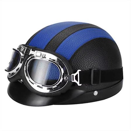 Retro moottoripyörän nahkainen puolikypärä suojalaseilla