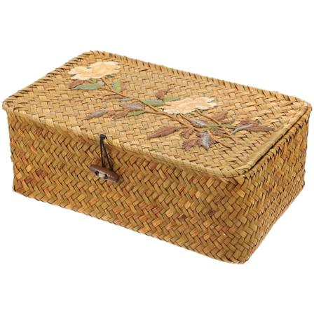 Retro Monikäyttöinen Säilytyslaatikko Kirjontakuvioilla Kudotulla Kannella Lahjalaatikko 26X16X9CM 26X16X9CM