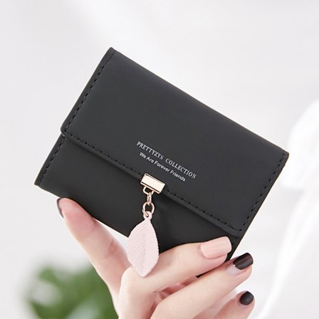 Liten lommebok for kvinner RFID jentelommebok i skinn vegansk bladanheng kortholder arrangør glidelås myntpung, svart