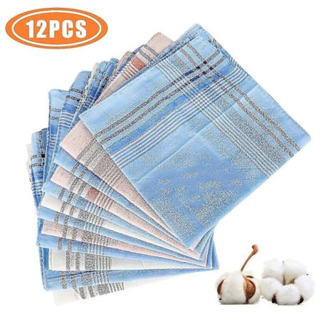 Rutete firkantede lommetørklær i ren bomull - 12-pakning bomullslommetørklær - tilfeldig farge