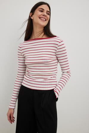 NA-KD Haut rayé à décolleté profond dans le dos - Tops manches longues - Stripe - Medium