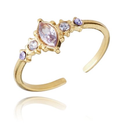 Guld Ring i Stål med Lila Kristaller - Guldpläterad - Justerbar