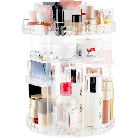 360° Roterande Sminkförvaringslåda, transparent, för Sminkbord/Sovrum/Badrum