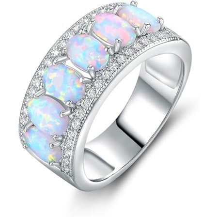 Oval-Cut Created White Opal & Cubic Zirconia Ring White Gold