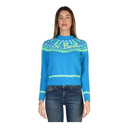 MC2 Saint Barth, Round-neck Knitwear Niebieski, Kobieta, Rozmiar: S