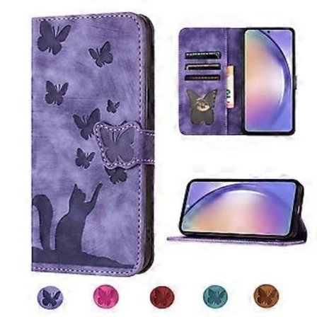 Kompatibel med Xiaomi Redmi Note 11 4G preget sommerfugl katt lommebok etui med kortspor stativdeksel