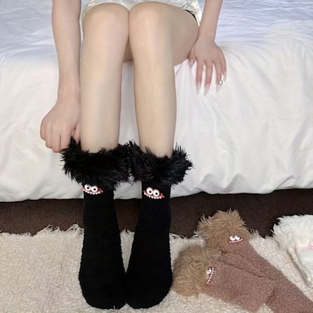 Crazy Big Mouth Monster Plysjsokker Fleeceforet Tykke Varme Sove Sokker til Hjemmet