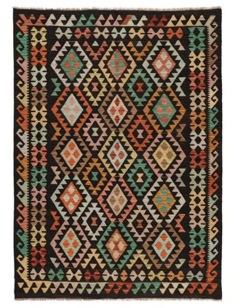 Håndvevd Kelim Afghan Old Style Teppe 177X246 Svart/Brun