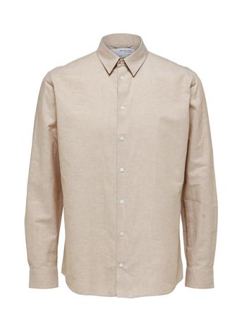 Slhregnew-Linen Shirt Ls Classic Skjorte Uformell Beige Selected Homme*Betinget Tilbud