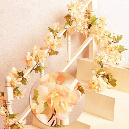 Champagne-2stk x 235cm Kunstig Kirsebærblomster Tau Garland V