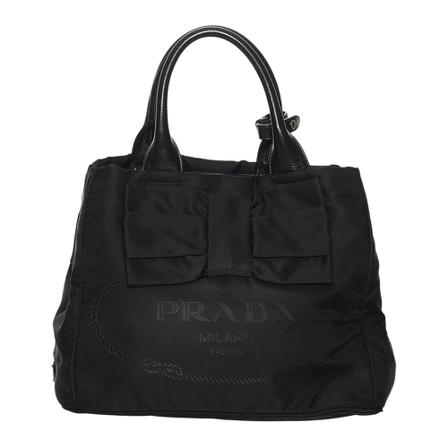 Prada Vintage, Pre-owned hemp Bow Satchel fabric Zwart, Dames, Maat:ONE Size,nylon