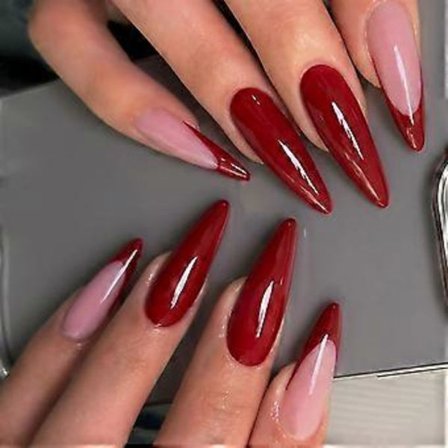 Stilige kunstige negler, franske tupper, press-på-negler for kvinner og jenter, selvklebende negler, manikyr, negledekorasjon, 24 stk.