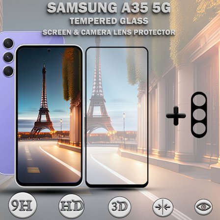 1-Pack SAMSUNG A35 Skærmbeskyttelse & 1-Pack linsebeskyttelse - Hærdet Glas 9H - Super kvalitet 3D