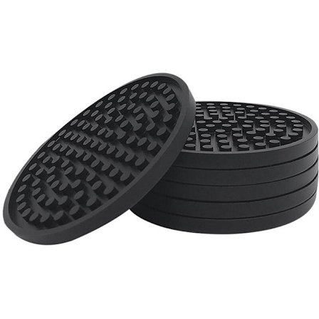 Runde sorte silikon gummikopper (sett med 6) sklisikre perfekte for hjem og barer