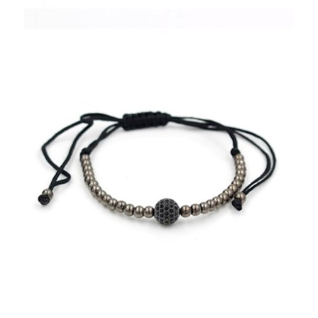 Handgjort Armband Rep Pläterade Kopparkulor Svart