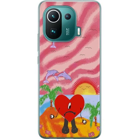 Kompatibelt Mobildeksel til Xiaomi Mi 11 Pro Bad Bunny i en fargerik quiltet jakke med hjertemønster og solbriller i moderne gatestil