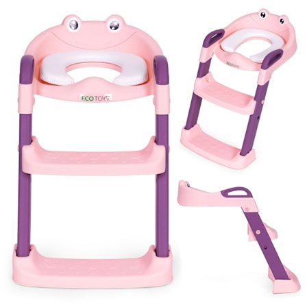 Toalettsits för barn med trappsteg och stege, rosa, ECOTOYS