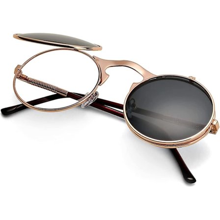 Pyöreät kääntyvät aurinkolasit miehille ja naisille - John Lennon -lasit 90-luvun retro steampunk -tyyli