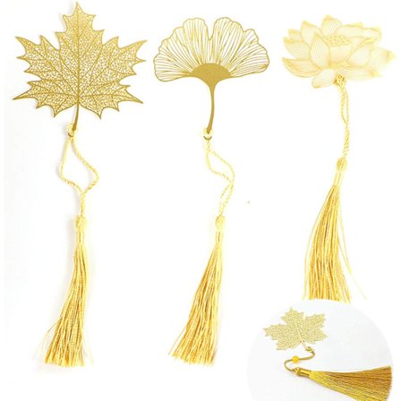 Metall Tofsar Bokmärke Guld Metall Bokmärken 3ST Klassisk Metall Boo