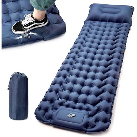Campingmadrass med fotpump, extra tjock uppblåsbar liggunderlag med inbyggd pumpkudde, ultralätt vattentät för ryggsäcksvandring, vandring, tio