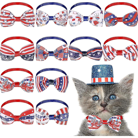 12 stycken hundhalsdukar för husdjur, justerbara patriotiska hundhalsdukar, flagga katt slips för hundar valp