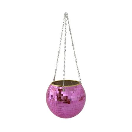Speil Disco Ball Hengeplanterkurv Skinnende Blomsterpotte Vindusplantholder (Størrelse, farge: Rosa-15cm)