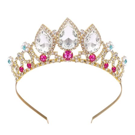 Heytea Girls Crystal Tiara Gull Bursdagskrone Rapunzel Perle Hodebånd For Barn Rhinestone Princess Hårstykke For Kvinner Rød Edelsten Bryllup 
