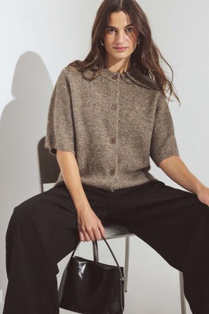 NA-KD kurzärmeliger Strick-Cardigan - Oversize Pullover - Braun - M (EU 38-40)