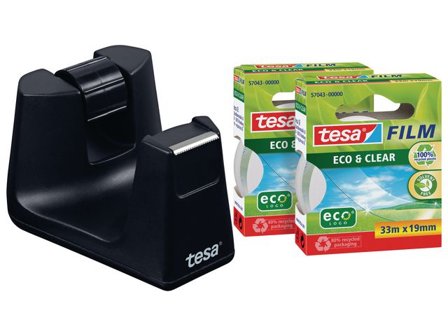 TESA Tejphållare Easy Cut SMART, svart, med 2 rullar tesafilm Eco & Clear-tejp, 19 mm x 33 m, 53905 - Lyreco - Kontorsmaterial - Tejp lim och 